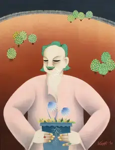 Dasgupta, Dharmanarayan (Artist). Untitled (Man With Flower Pot), 1968 | Painting
