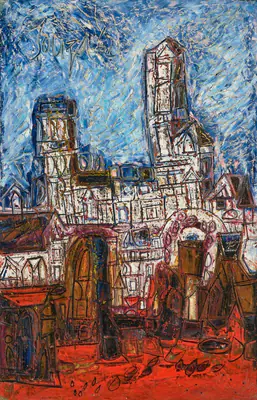 Souza, F.N. (Artist). Untitled (Townscape), 1962 | Painting