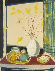 Ara, K.H. (Artist). Untitled (Still Life with Flowers and Fruits), n.d. | Painting