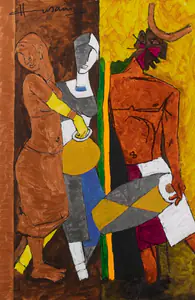 Husain, M.F. (Artist). Untitled (Farmer's Family), n.d. | Painting
