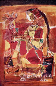 Rajavelu, S.K. (Artist). Girl with Bird , n.d. | Painting