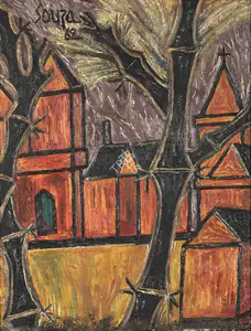 Souza, F.N. (Artist). Untitled (Landscape), 1962 | Painting