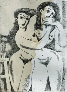 Mazumdar, Nirode C. (Artist). Two Women, n.d. | Graphic Art