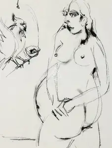 Sen, Paritosh (Artist). Woman With Parrot, n.d. | Drawing