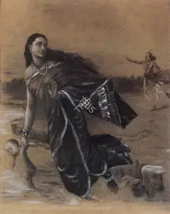 School of Raja Ravi Varma (Artist). Bheeshmachari Gangai and Santanu, n.d. | Painting