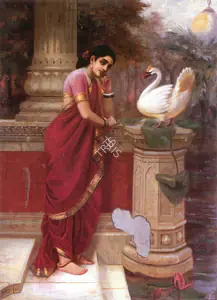 Varma, Raja Ravi (Artist). Damayanti and the Swan, n.d. | Painting