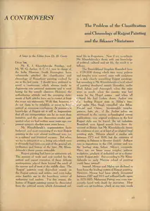 Goetz, Hermann and Karl J. Khandalavala (Essayists). A Controversy - The Problem of the Classification and Chronology of Rajput Painting and the Bikaner Miniatures. In <i>Marg.</i> 5(1), pp. 17-21. Bombay: Modern Artists and Architects Research Group, July 1951 | Letter | FineArts | 00668794