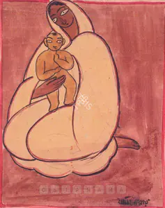 Roy, Jamini (Artist). Untitled (Cat And Fish), 1960s | Painting