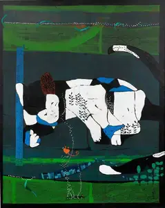 Shah, Dhaneswar (Artist). Cat in black and white, 2008 | Painting