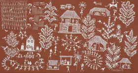 Mashe, Jivya Soma (Artist). Untitled (Circles Dancing) (Warli Painting), n.d. | Painting