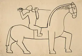 Husain, M.F. (Artist). Horse and Rider, 1950s | Drawing