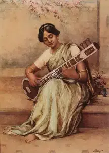 Law, Bhavani Charan (Artist). Woman Playing the Sitar, n.d. | Painting