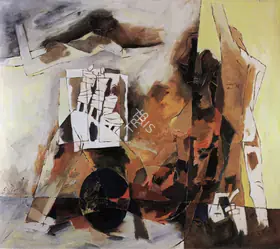 Husain, M.F. (Artist). 3 Unidentified Men on Hilltop, 1969 | Painting