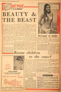 Abbas, Khwaja Ahmad (Columnist). Beauty & the Beast. In <i>Blitz - India's Greatest Weekly.</i> p. 20. Bombay: R.K. Karanjia, 03 December 1966 | Essay | CinemaEducation | 00464935