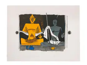Husain, M.F. (Artist). Buddha and Gandhi, n.d. | Painting