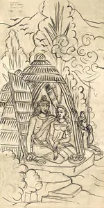 Bose, Nandalal (Artist). Ram, Sita and Lakshmana in the Dandaka Forest , 1945 | Drawing