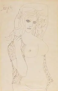 Souza, F.N. (Artist). Untitled (Standing nude), 1963 | Drawing