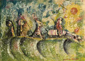 Sen, Sunil Madhav (Artist). Villagers Are Going To Market, n.d. | Painting