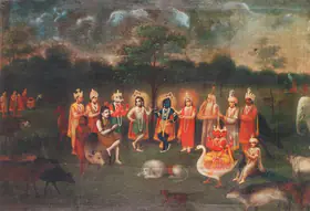Bengal School (Artist). Krishna being fed by Jasoda in the presence of the Gods, c.1910 | Painting