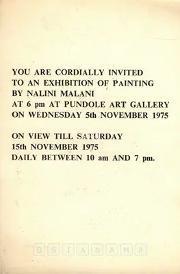 Malani, Nalini (Artist). Nalini Malani, 1975 | Solo Exhibition Invitation | 00859314