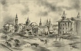 Raza, S.H. (Artist). Bombay Scene, c.1946 | Drawing