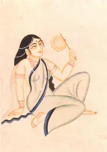Kalighat School (Artist). A Courtesan holding a Fan, early 20th century | Painting
