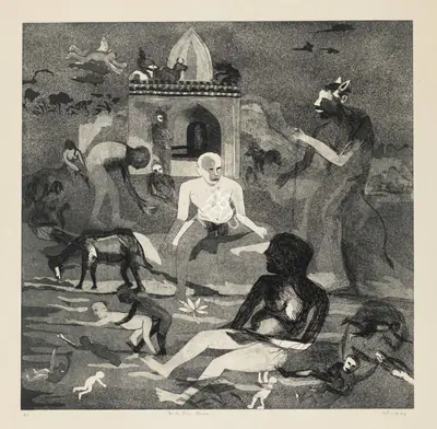 Khakhar, Bhupen (Artist). In the River Jamuna, 1992 | Graphic Art