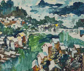 Raza, S.H. (Artist). Untitled (Kashmir Landscape), 1949 | Painting