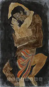 Sadequain (Artist). Man In An Erotic Embrace With A Woman, 1973 | Painting