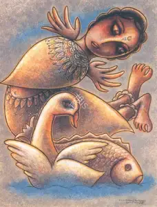 Kar, Sanat (Artist). Swan, Fish and the Fairy, 1989 | Painting