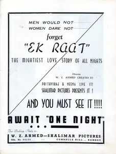 Ahmed, W.Z. (Director), Ek Raat, 1942 | Advertisement