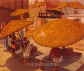 Sen, Lalit Mohan (Artist). Benares Pandas, 1952 | Painting