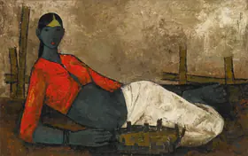 Prabha, B. (Artist). Untitled (Fisherwoman), 1960 | Painting