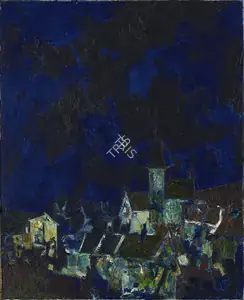 Raza, S.H. (Artist). Village, 1956 | Painting