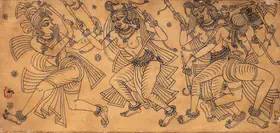 Bose Nandalal Artist Dandiya Dance Brush and ink on silk pasted on paper 1951 Drawing FineArts 00755786