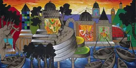 Parekh, Manu (Artist). Architectural Mosaic Of Temples, 2018 | Painting