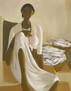 Prabha, B. (Artist). Untitled (Fisherwoman), 1982 | Painting