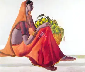 Prabha, B. (Artist). Lady With Pears, n.d. | Painting