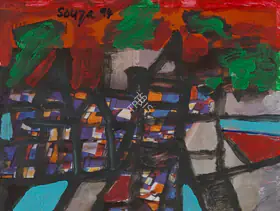 Souza, F.N. (Artist). Untitled (Red Landscape), 1994 | Painting