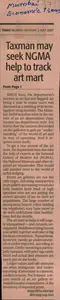 Sikarwar, Deep (Reporter). Taxman May Seek NGMA Help to Track Art Mart, 02 July 2007 | Newspaper Clipping | 00851276