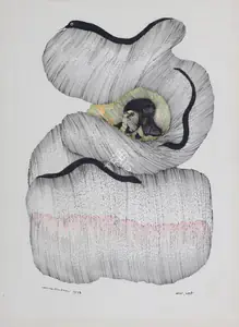 Shyam, Jangarh Singh (Artist). Sanp, Pakshee- Snake and Bird (Gond Art), 1992 | Painting
