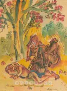 Mukherjee, B.B. (Artist). Santhals Under Shimul Tree, n.d. | Painting