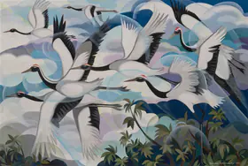 Senanayake, Senaka (Artist). Untitled (Migrating White-Naped Cranes), 1990 | Painting