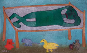 Parekh, Madhavi (Artist). Man Sleeping on Charpayi, 1984 | Painting