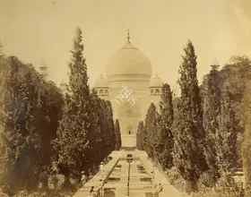 Beato, Felice (Photographer), The Taj, from the Entrance Gateway, Agra, February-April 1859 | Antiquarian Photograph