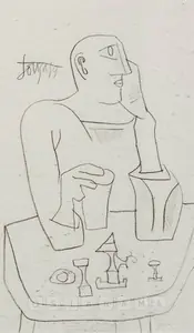 Souza, F.N. (Artist). Man At Table, 1959 | Drawing