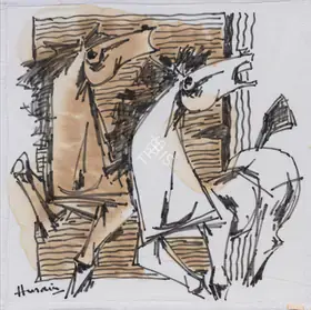 Husain, M.F. (Artist). Untitled (Two Horses), n.d. | Painting