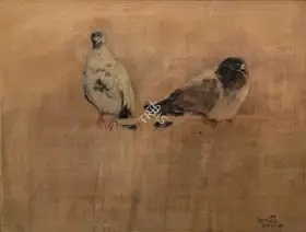 Banerjee, Maniklal (Artist). Pigeons, n.d. | Painting
