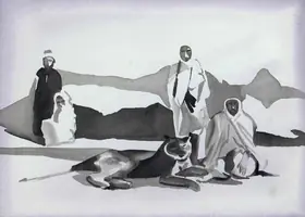 Natesan, Shibu (Artist). Monks and the Lioness, 2001 | Painting