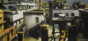 Bhattacharjee, Bikash (Artist). Untitled (Rooftops), 1964-1972 | Painting
